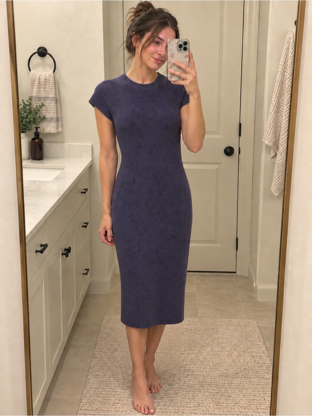 Armani Exchange vintage cotton ribbed Knit sweater Midi Dress blue medium